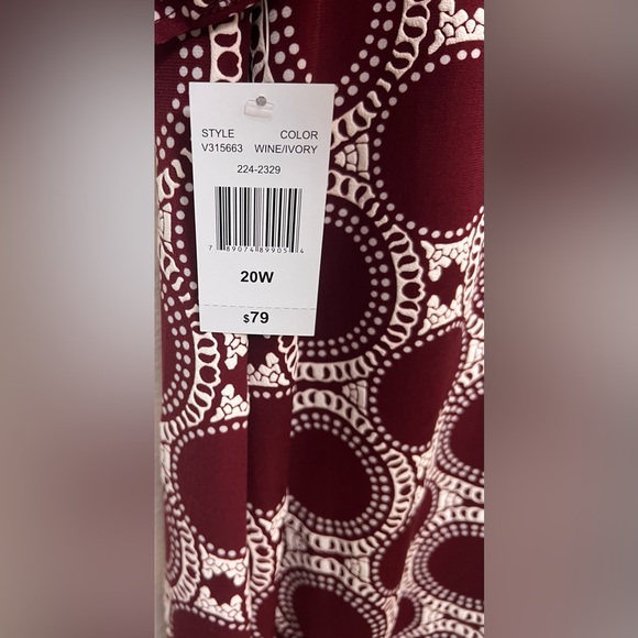 NWT Ronni Nicole Studio Ruffled Sleeves Geometric Print Dress 20W Wine/Ivory - Picture 7 of 7